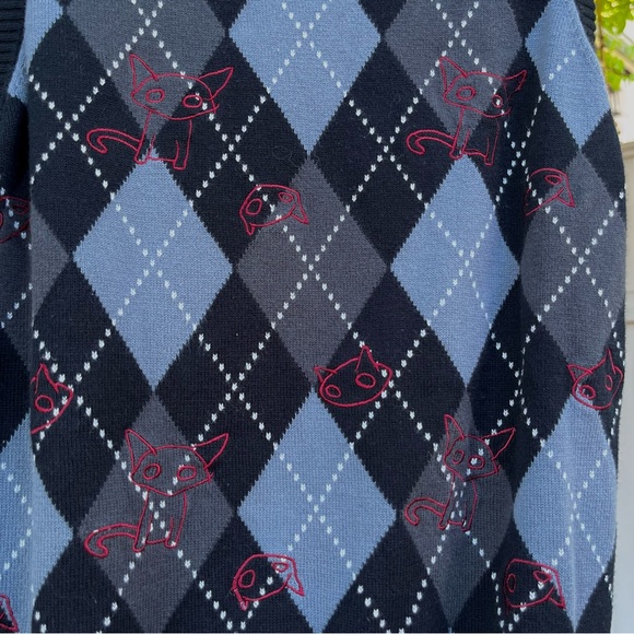 Vintage Y2K Emily The Strange Argyle sweater vest with cats embroidered. - Picture 4 of 9
